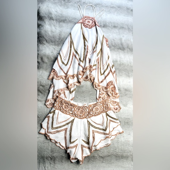 free people shorts set artisanally made white and tan size small - Picture 1 of 7